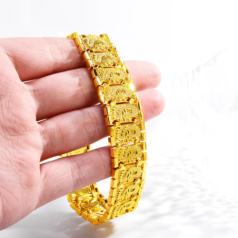 Noble AU999 real gold dragon pattern mens bracelet gold 24k mens domineering watch chain pure gold boss chain wrist chain