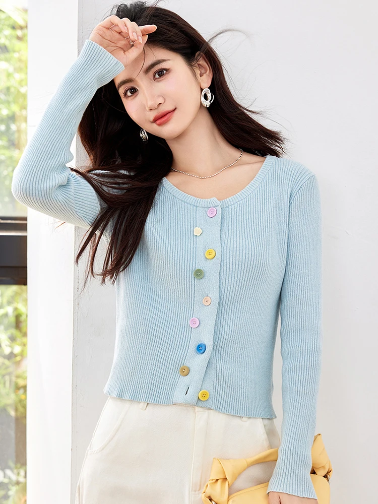 Women Casual Knit Tops Gentle Style O-Neck Sweater Cardigan Autumn New Fashion Sweet Buttons Up Short Coat