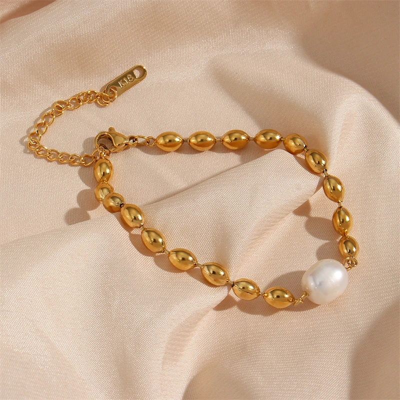 316L Stainless Steel New Fashion Fine Jewelry Minimalism Beaded Freshwater Pearl Charm Chain Choker Necklaces Bracelet For Women