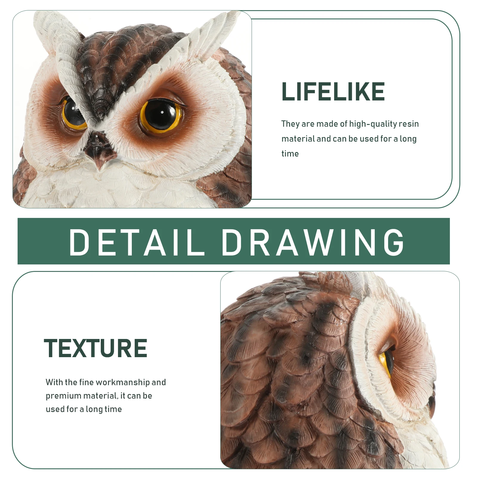 

Owl Resin Adornment Realistic Wear Resistant Garden Decor Home Office Desktop Ornament Owl Animal Model Garden Decor