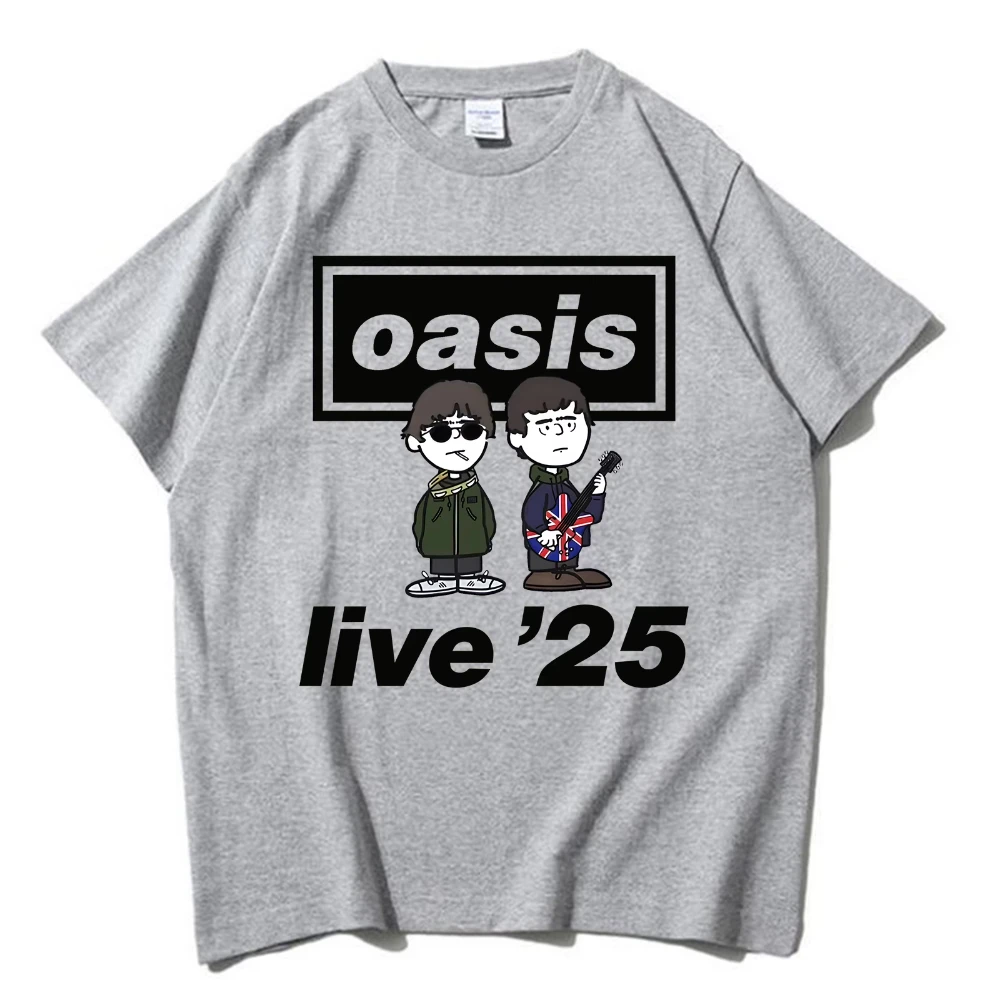 Koszulka zespołu rockowego O-Oasis z trasy Live 25, damska, męska, z nadrukiem kreskówkowym, vintage, oversize, wysokiej jakości bawełna, krótki rękaw.