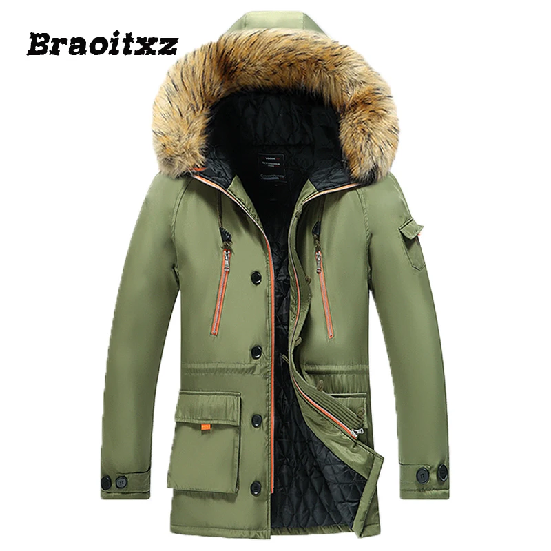 New Men Autumn Winter Fashion Casual Outdoor Camping Windproof Breathable Jacket Coats Men Detachable Hooded Fur Hat Jacket Men