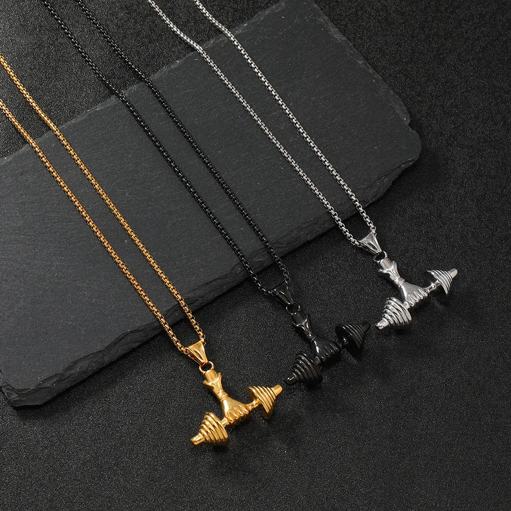 Modische Fitness-Hantel-Anhänger-Halskette für Männer und Frauen, Edelstahlkette, Paar-Schmuck, schlichter Punk-Sportschmuck, Geschenk