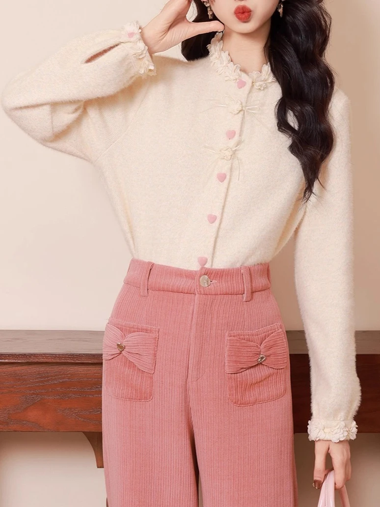 

Women's Thiened Winter irt Heart Bule Design 3D Flower Embroidery Inner Wear Top Vintage Hong Kong Sle Commute Faion