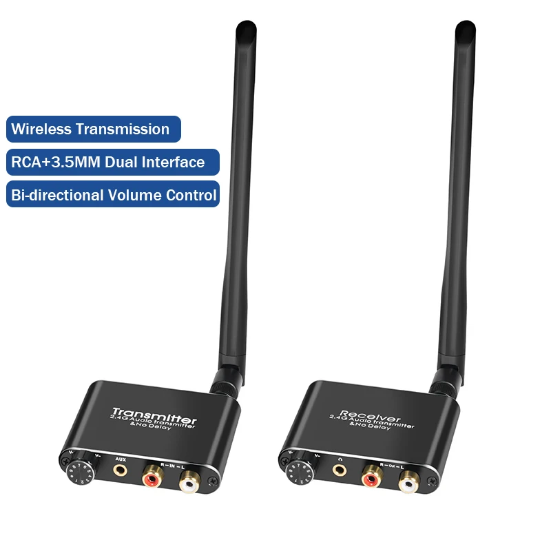 50M Wireless Audio Transmitter Receiver kit 2.4G Wireless R/L RCA+3.5mm Audio Extender Transceiver for CD PC Subwoofer Speaker