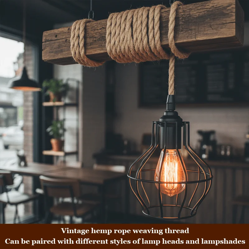 Vintage Hemp Rope Electrical Cord, Twisted Braided Wire for Pendant Light Chandelier DIY, E26/E27 Compatible, 500/1000/2000cm, E