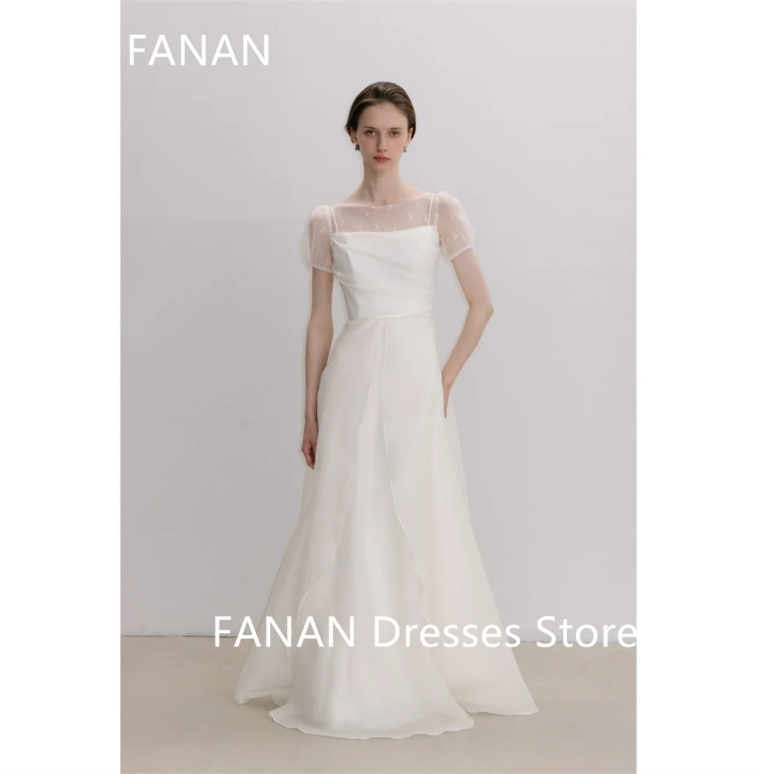 Fanan Korea Boat Neckline Ivory Wedding Dresses  웨딩드레스 Organza Tiered Custom Made Ruched Photoshoot Bride Gowns Plus Size