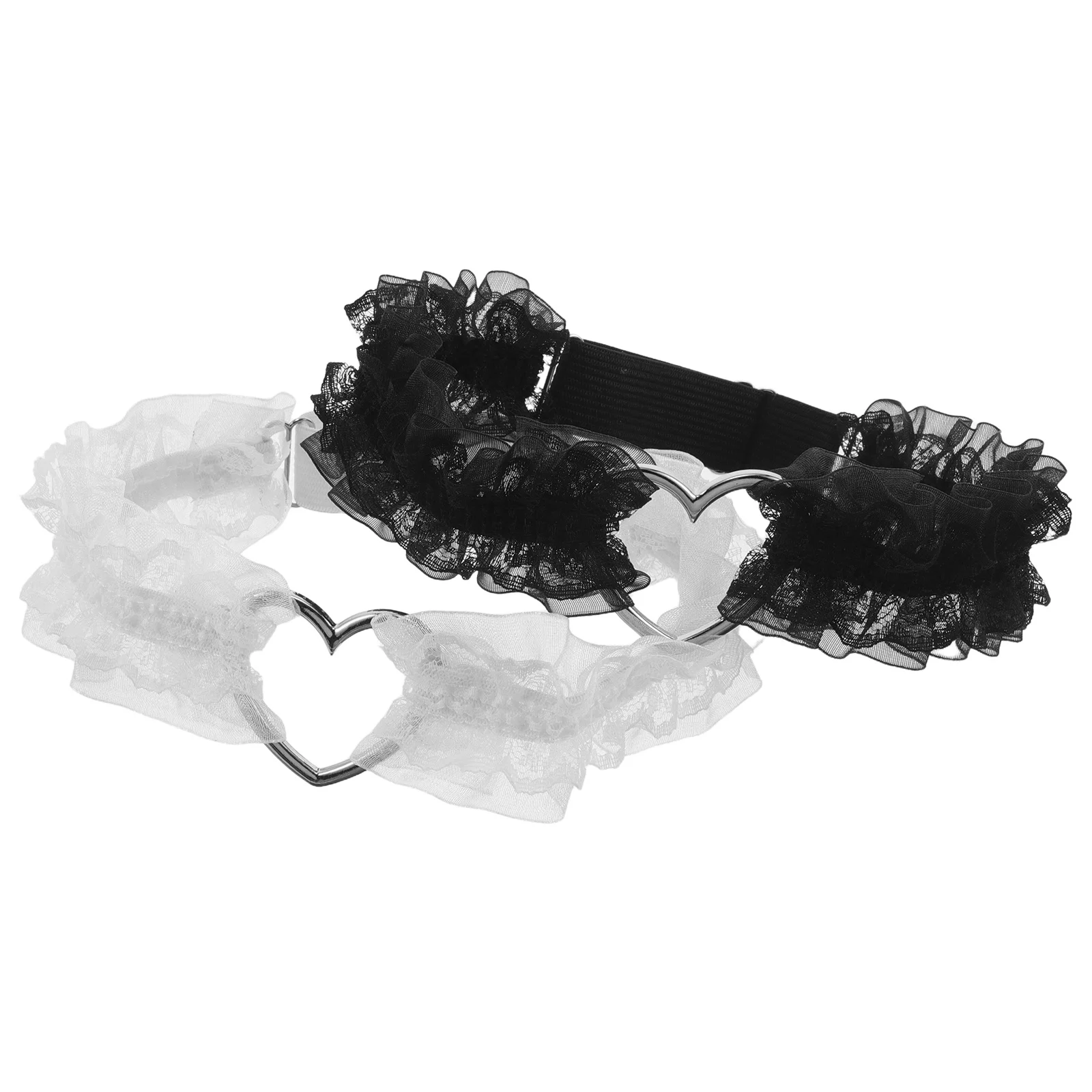 

2Pcs Lace Thigh Garters Adjustable Black White Multi-Layer Heart-Shaped Bridal Garter Set for Wedding Bride Party Cosplay Prom