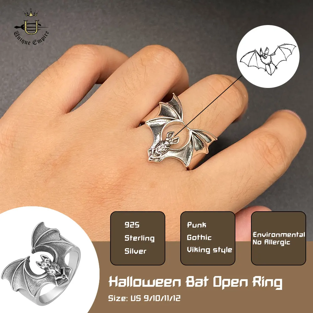 Halloween Party Bat Open Ring Gothic Vampire Animal Trendy Men's And Women's Rings Retro Punk Christmas Jewelry