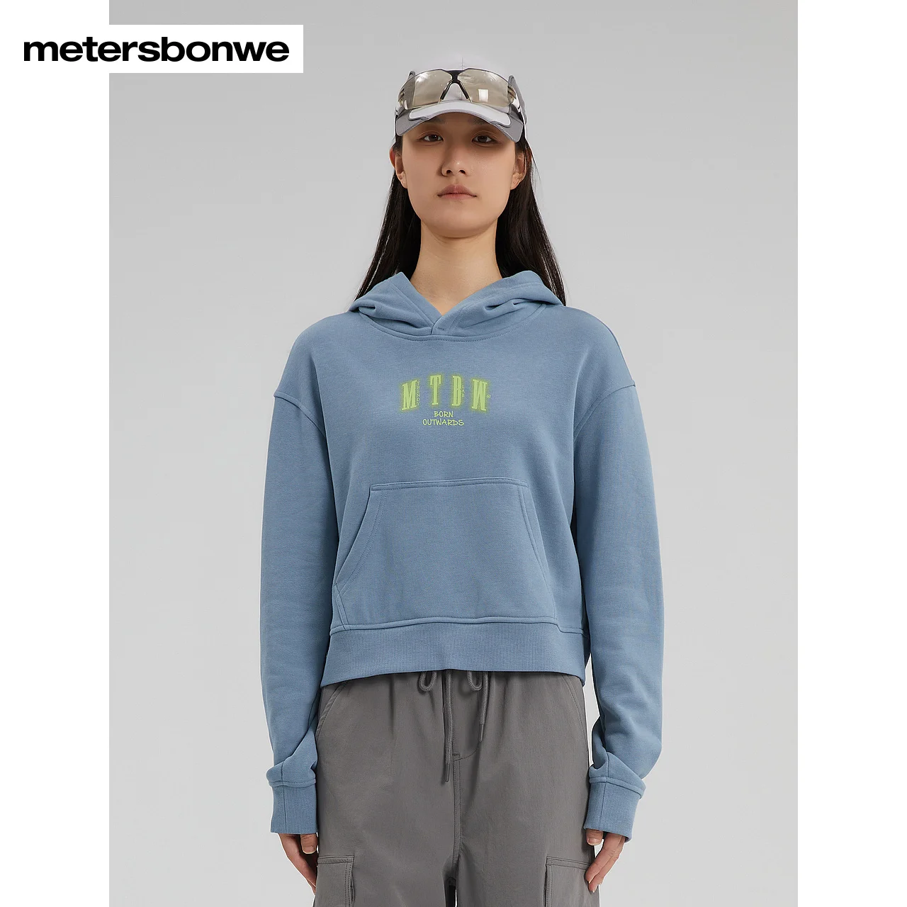 Metersbonwe-Women's Comfortable Short Knitted Hoodie Color Clash Print Straight Hooded Pullover  College Commuting Autumn Winter