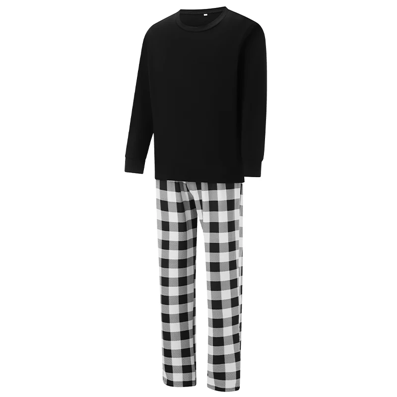 

Christmas Family Matching Pajama Set with Long Sleeve Round Neck Tops and Plaid Print Trousers for a Festive Holiday Look