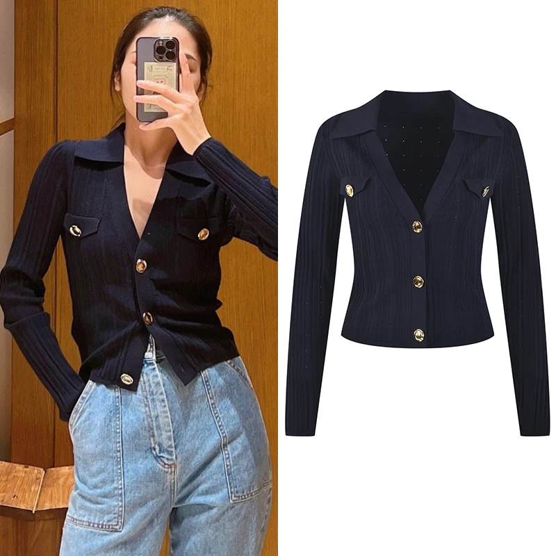 

Ele Long Sve Ne Open Cardigan Women's Slimming Knitted Top High-End Version Commute Friendly Faionable