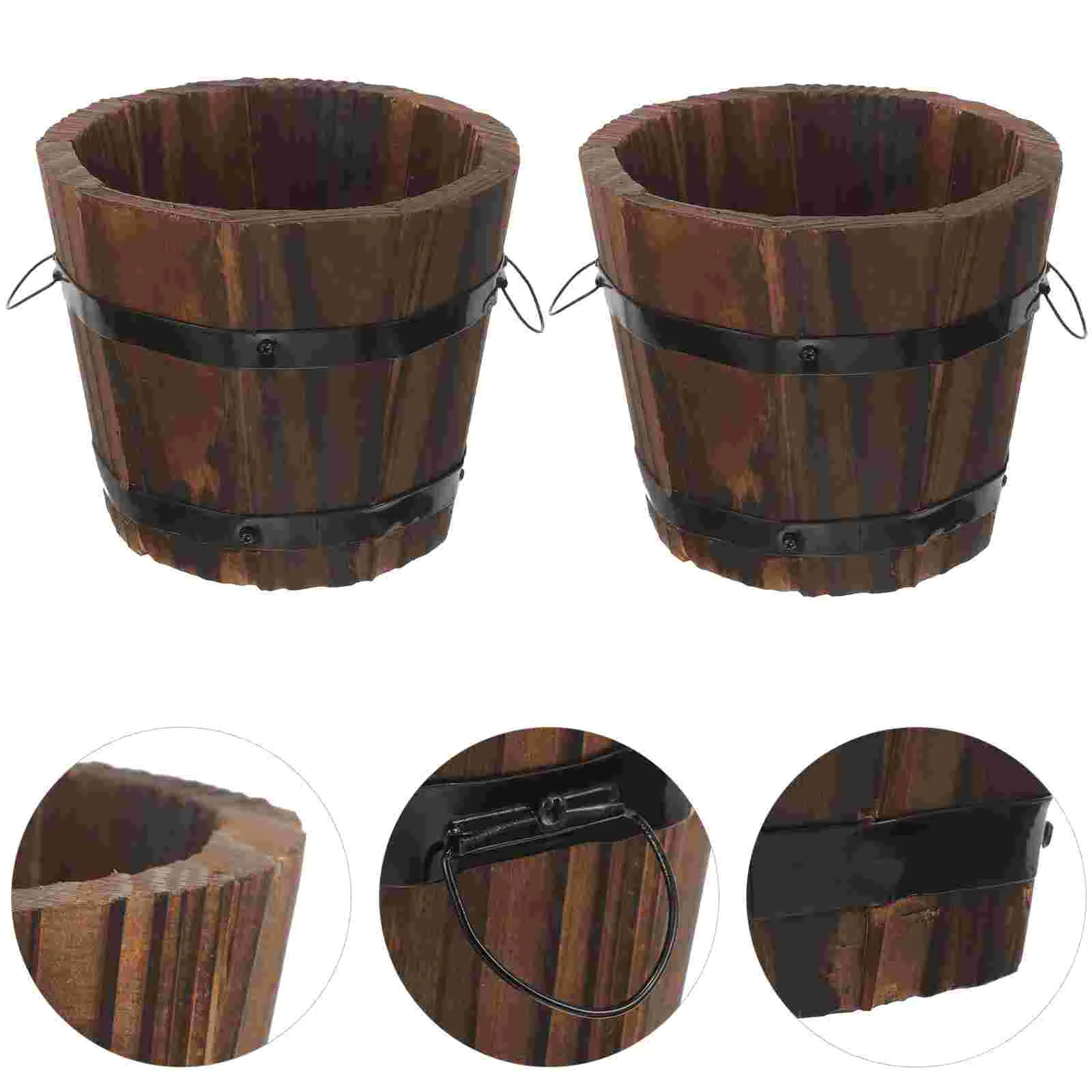 

4 Pcs Succulent Flower Pot Plants Indoor Pots Planter Round Vegetable Potato Planting Container Wooden Barrel