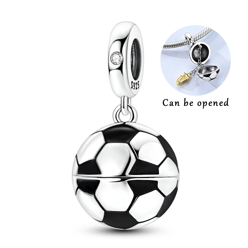 Passend für Original-Armband 925 Sterling Silber Charms Perle CZ Zirkon Öffnungs- und Schließmechanismus Fußball-Anhänger DIY Schmuck Geschenk – Detail 1