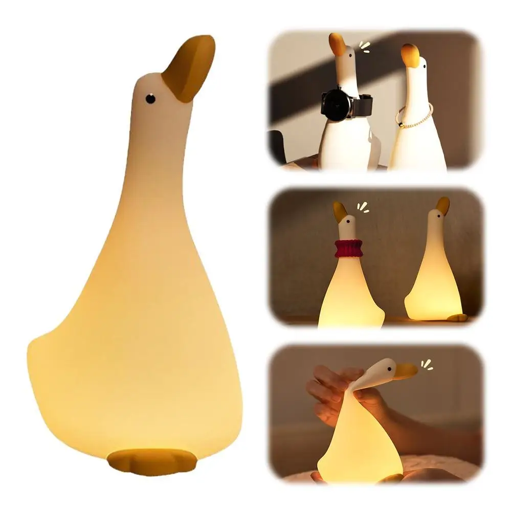 

Warm Color Sleeping Cartoon Duck Shape Night Light Suitable For Baby Nursery Silicone Soft Adjustable Night Light