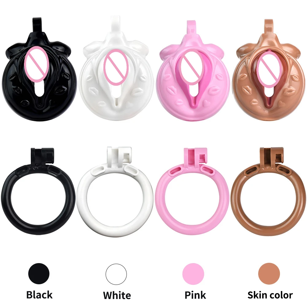 New 4 Color Sissy Pussy Chastity Cage Cock Cage with 4 Size Penis Ring BDSM Male Abstinence Cheating Prevention Gay Sex Toys 18+