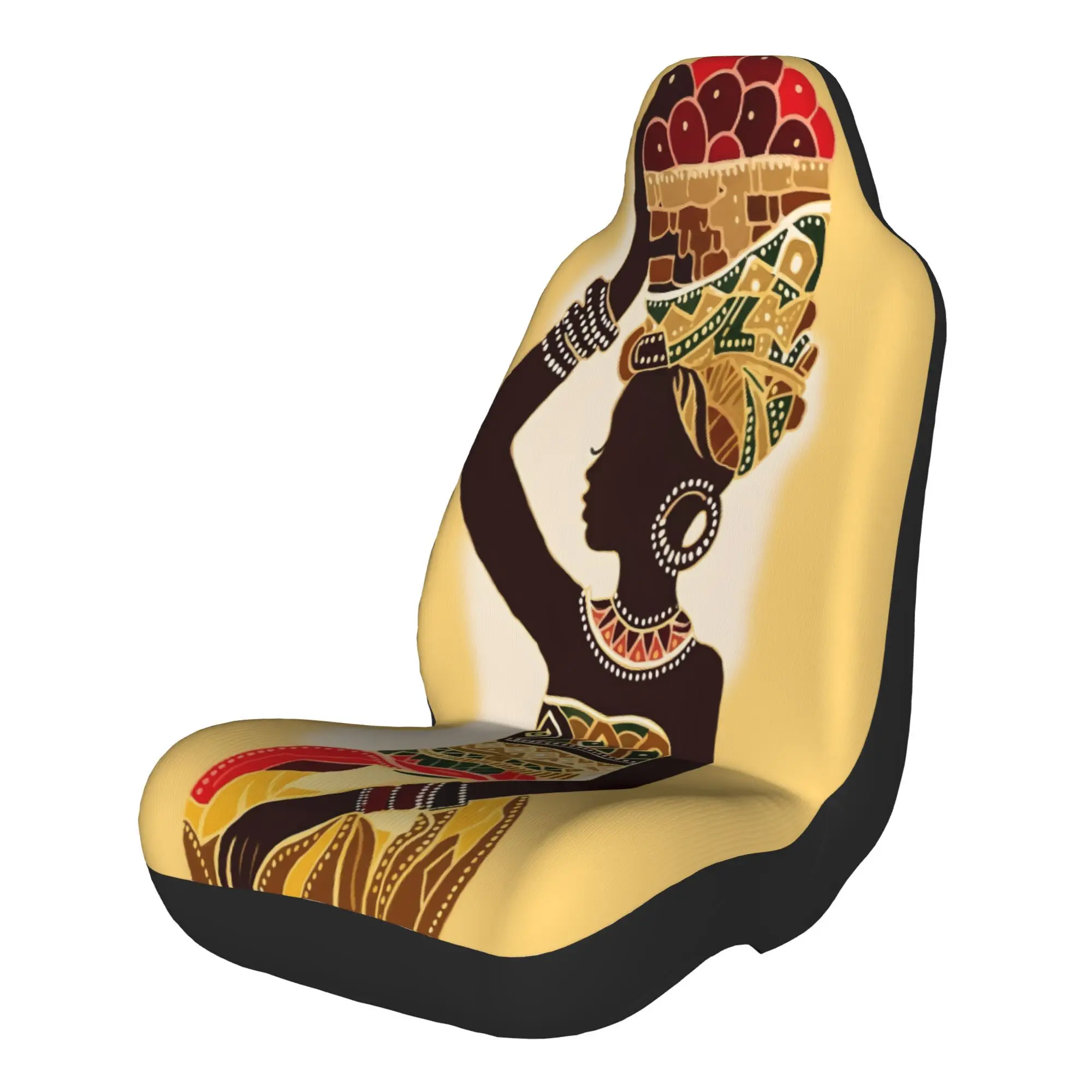 2pcs Vibrant African Woman With Fruit Basket: Traditional Art And Cultural BeautyCar Seat Covers, Suitable For All Vehicles, Chr