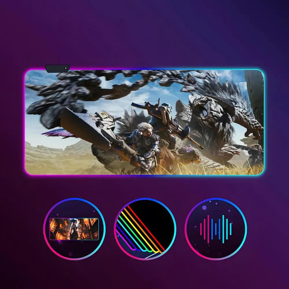 

Game Monster Hunter Wilds Mouse Pad RGB Luminous 900X400mm Large Table Mat Non-slip Extra Large Game Office Mouse Pad