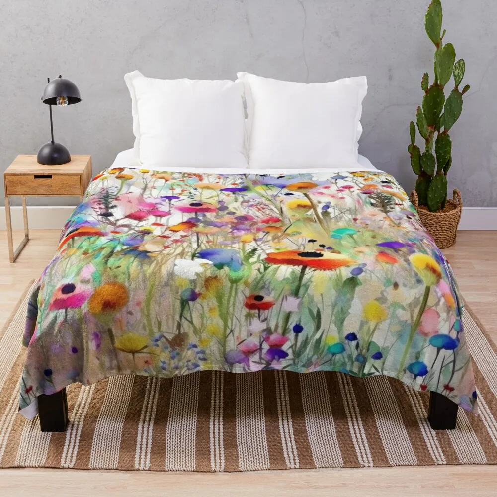 The wildest watercolor wildflower meadow 1 Throw Blanket Luxury Brand Moving Soft Plaid Blankets