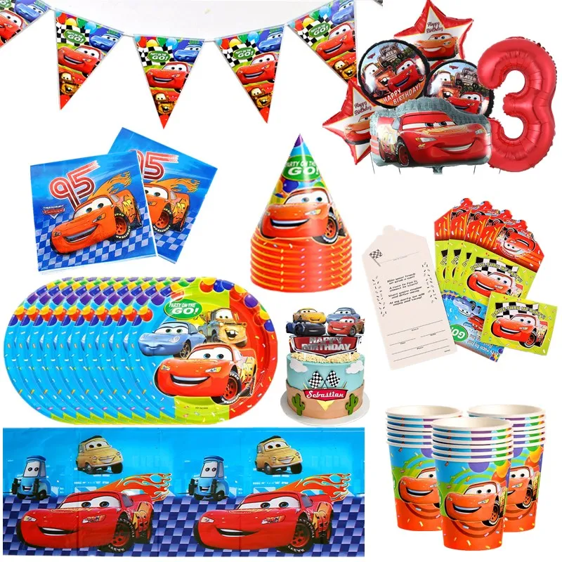 Disney Cars Lightning Mcqueen Birthday Party Decoration Kid Party Baby Shower Paper Cup Plate Racing Cars Foil Balloons Supplies