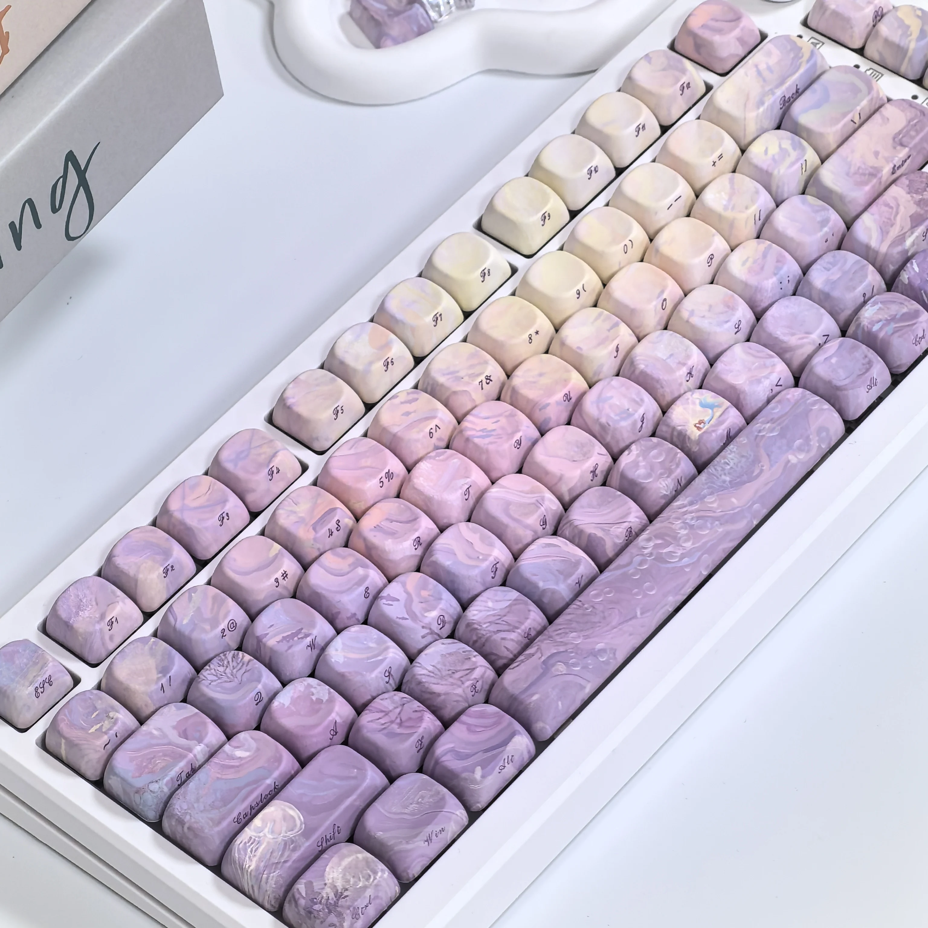 The Falling Mermaid Purple Keycaps Dreamy Side-engraved MOA&Cherry Profile PBT Dye-Sub Mechanical Keyboard Keycap Girls Keycap