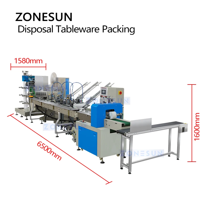 Zonesun linha de produção de embalagem de talheres de plástico descartável conjunto de talheres automático takeaway ensacamento equipamento de embalagem ZS-PLCJ01