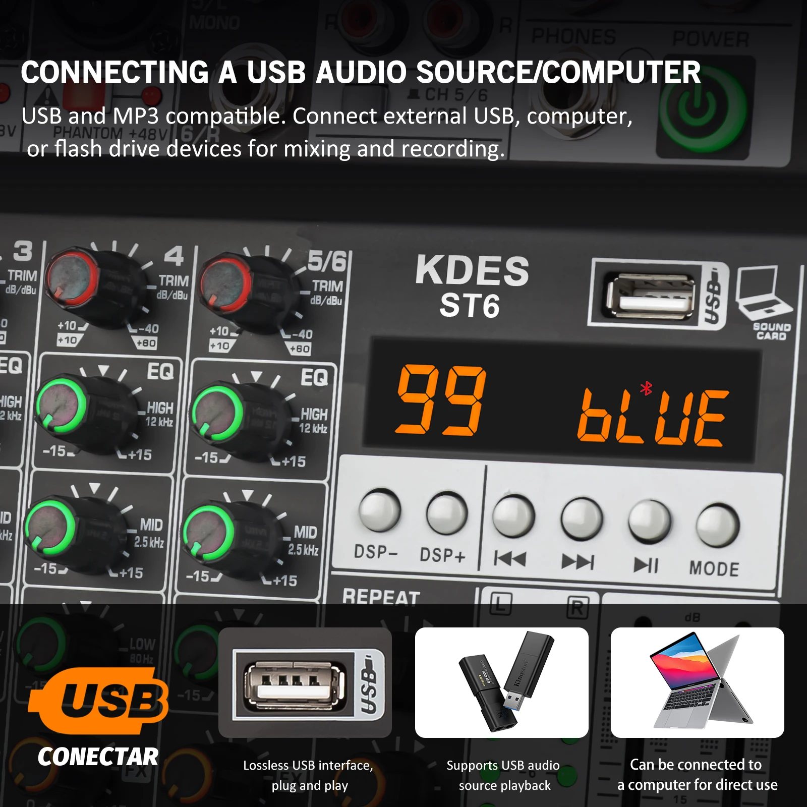 KDES جهاز مزج الصوت 4-6-8 قناة 99 DSP تأثير سجل الكمبيوتر 48 فولت الطاقة الوهمية USB خلاطات الصوت بلوتوث DJ وحدة التحكم خلط لكاريوك #5