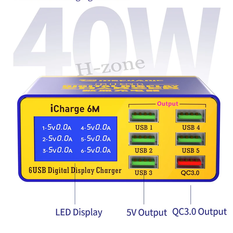 MECHANIC iCharge 6M USB 6-port charger fast charge smart digital display multi-port porous for iphone xiaomi mobile phone tablet