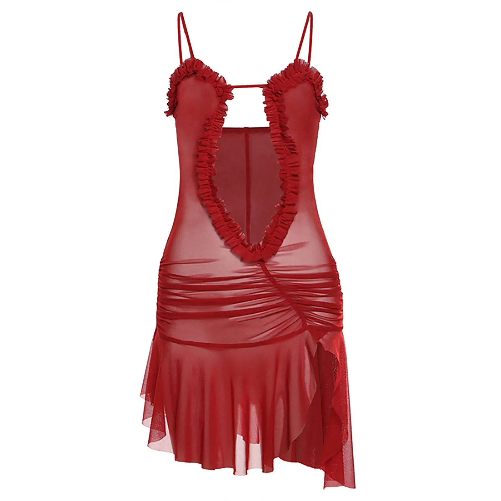 Women Sexy Spaghetti Strap Red Short Dress Summer Backless Cut Out Flounced Edge Ruffle Mini Dresses Nightclub Party Dress