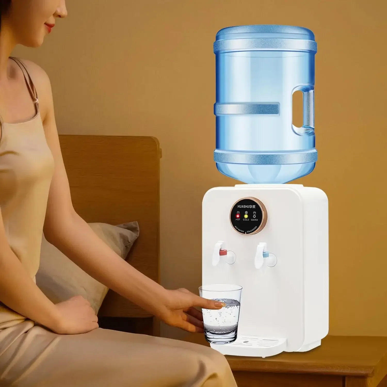 

Mini Top Loading Countertop Water Dispenser 110V with Hot Cold and Room Temperature Water for 1 to 5 Gallons Bottle Black/White