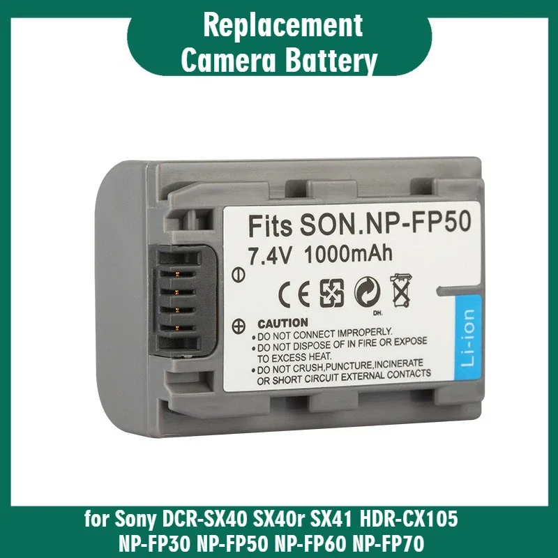 

New Replacement Camera Battery NP-FP50 7.4V 1000mAh for Sony DCR-SX40 SX40r SX41 HDR-CX105 NP-FP30 NP-FP50 NP-FP60 NP-FP70