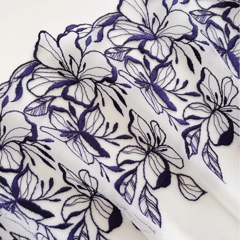 

14Yards Purple Flowers Embroidered Tulle Lace Trimmings Dress Laces Fabric Sewing Girl Lingerie Underwear Crafts Material 20cm