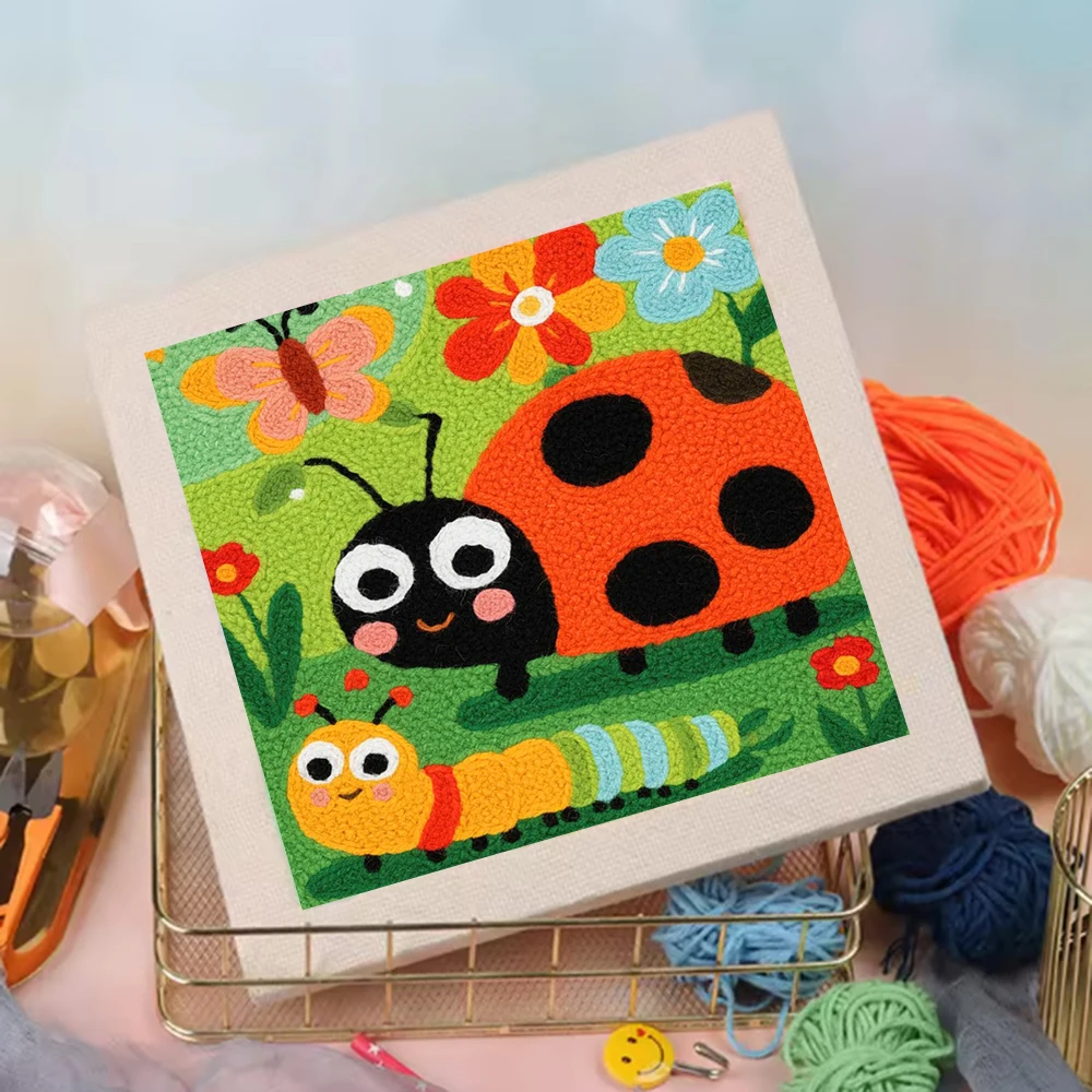 

CHENISTORY Punch Needle Kit Abstract Artwork ladybug Animal Punch Needle Starter Kit Create Wall Art Cross Stitch Kits