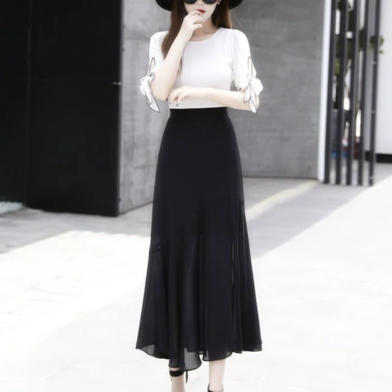 Chiffon Woman Skirt Ruffle Chic And Elegant Skirts For Women V Casual Stylish Korean Fashion Offer Original Hot 2024 Trend On