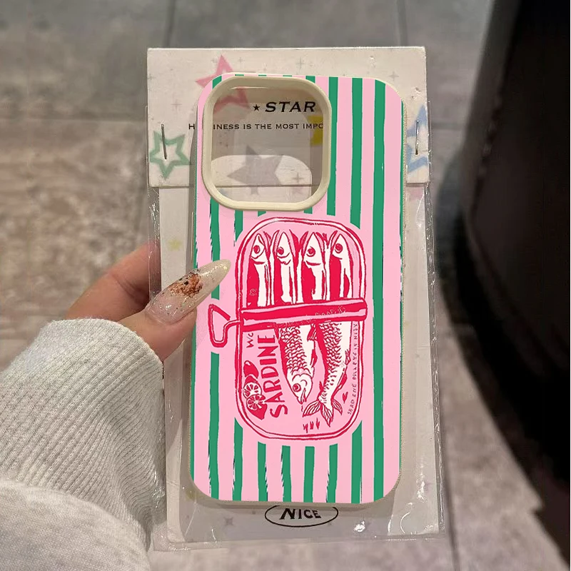 Capa de Celular Vogue Sardinha Listrada em Lata para iPhone 17 Pro Max 14 15 16 Plus 13 12 11 Pro Max X XS XR XS MAX 16E 17 Air Cover