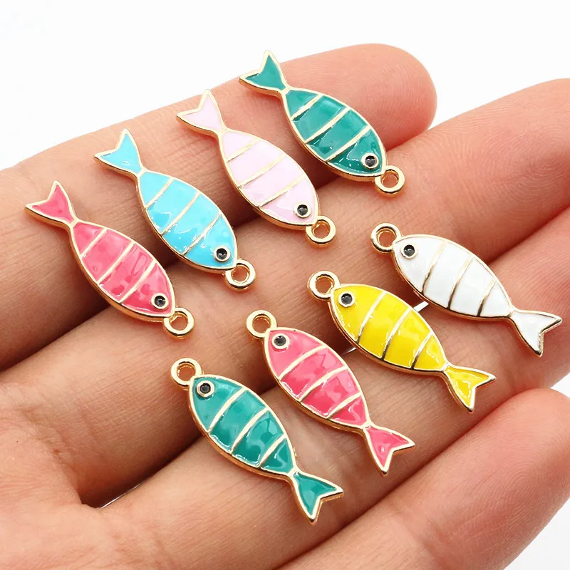 20pcs 23x7mm Enamel Fish Charms Pendant DIY Jewelry Making Accessories Findings for Earrings Necklace Bracelets image 2