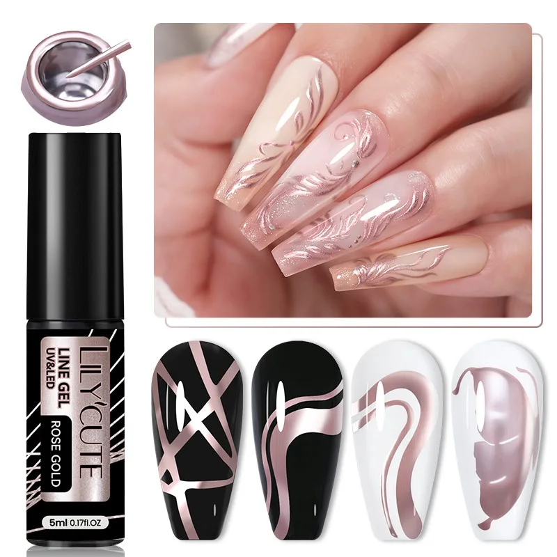 LILYCUTE 3 pièces peinture métallique Liner Gel vernis à ongles Super brillant or argent Rose or Gel Nail Art tirer ligne UV Gel vernis
