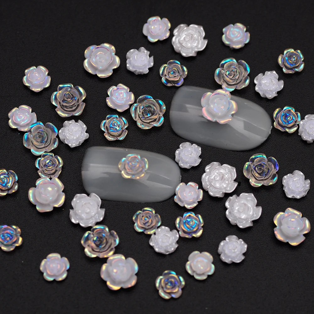 3D White Aurora Camellia Nail Art Charms Rhinestones 90PCS Jewelry Acrylic Resin Decorations DIY Crafts Flowers Manicure Design