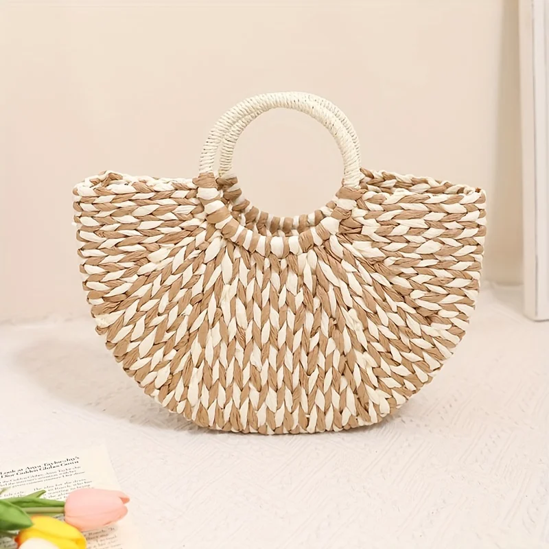 Straw Woven Clutch Bag, Retro Large Capacity Tote Bag, Women\'s Casual Handbag For Beach Travel