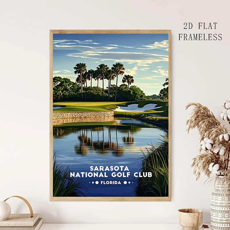 2027,1pc, Frameless, Multi-Size, Posters And Prints, Canvas Painting; Sarasota Golf Poster: Florida Course Reflection Wall Ar