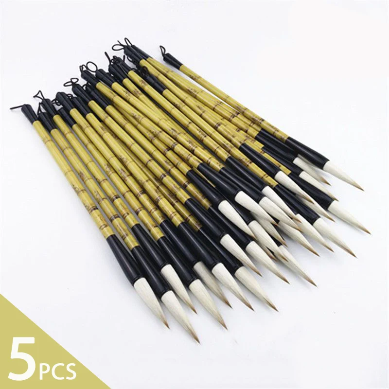 5 Pcs Bamboo Calligraphy Brush Chinese Traditional Writing Brush Soft Wool Hair Painting Brushes Regular Script Pens Wholesale