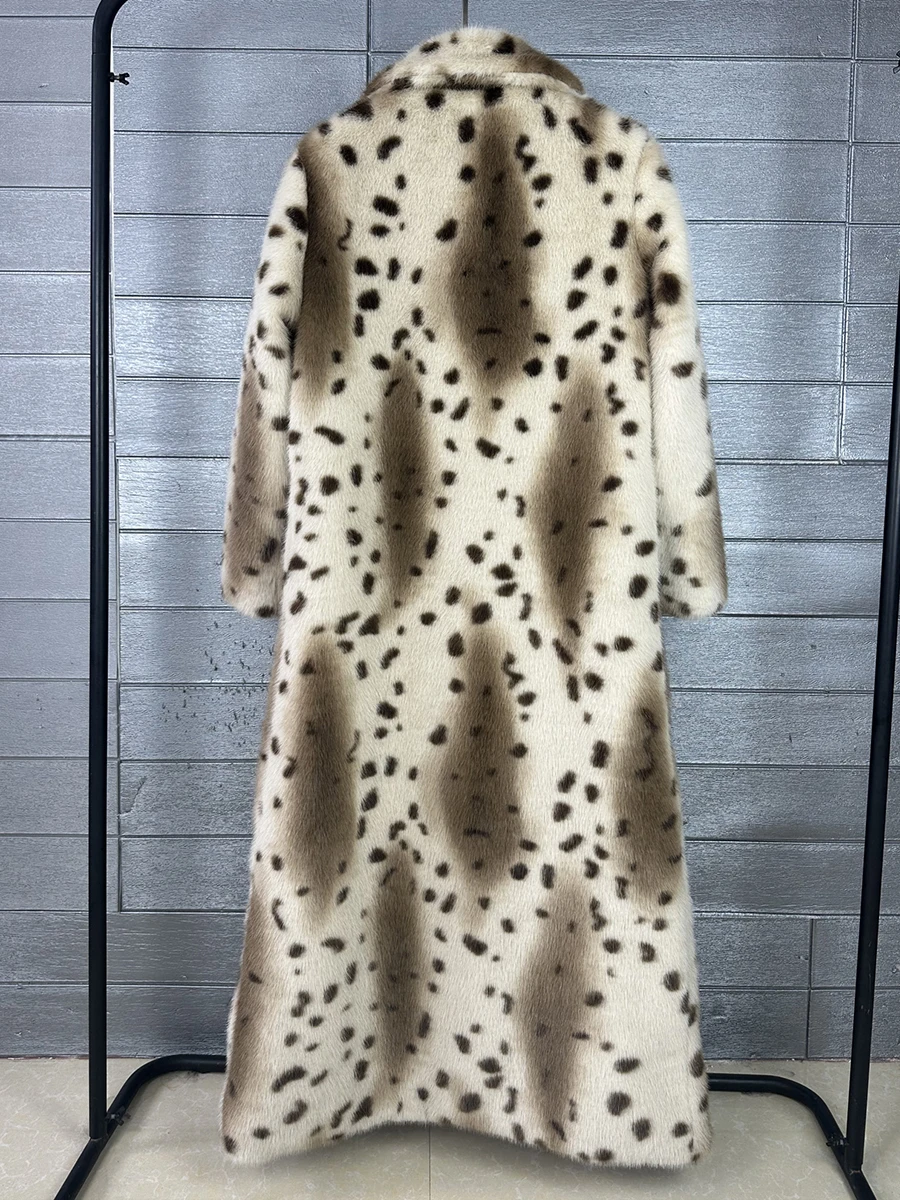 GALCAUR Leopard Print Spliced Fluffy Loose Jacket for Women Lapel Neck Long Sleeve Patchwork Solid Temperament Cardigan Female