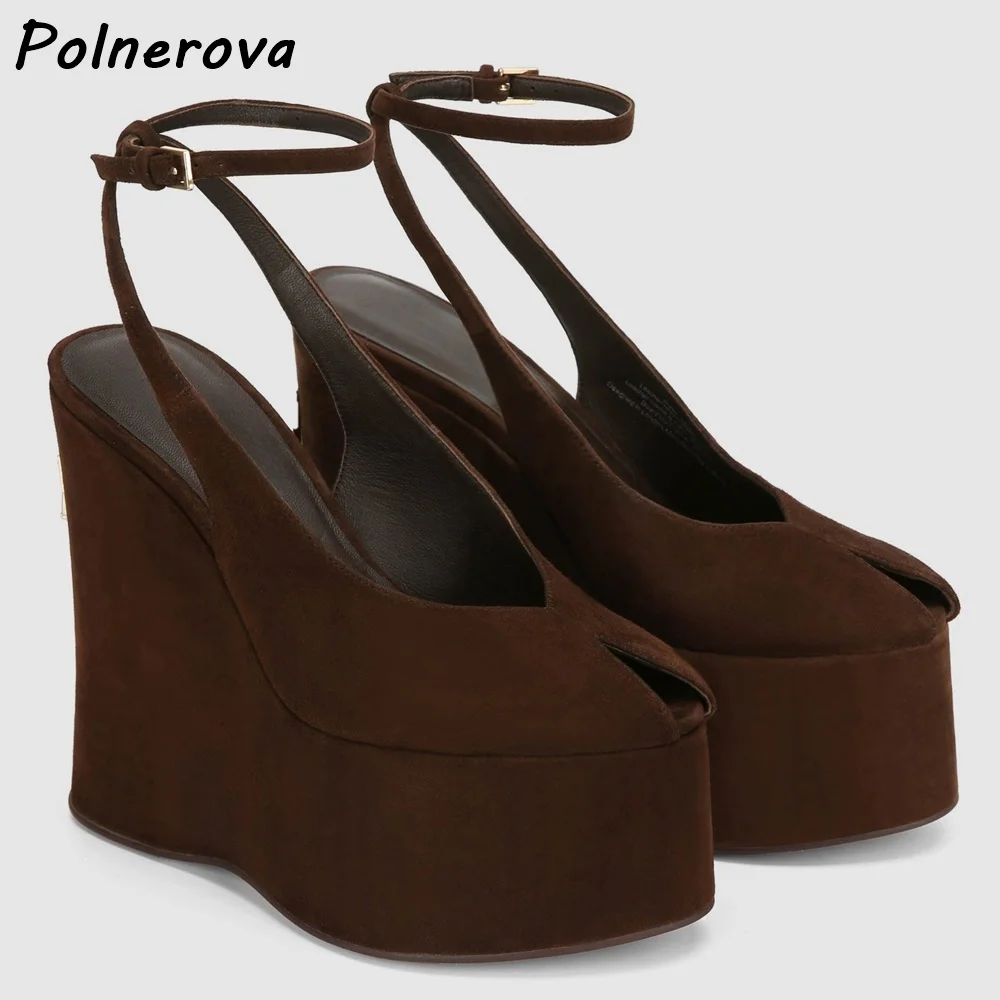 Patent Leather Wedge Platform Sandals Peep Toe Ankle Strap Cork Pattern Solid Black Shoes Slingback Summer Women Y2K Shoes view 4
