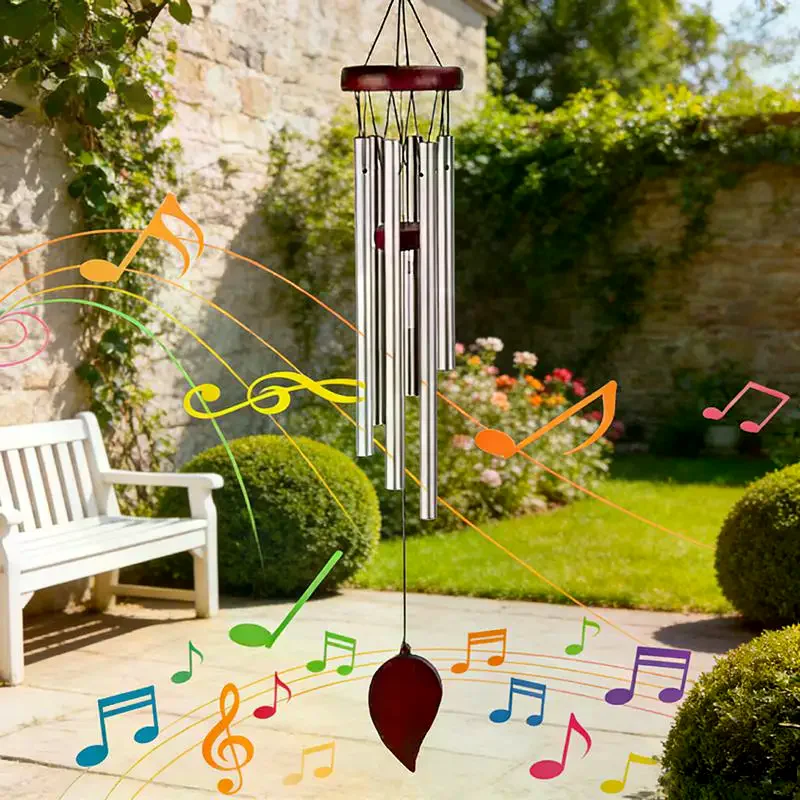 Classic 26 Inch Aluminum Pipe Wind Chimes With Wooden Hanging Tag Farmhouses Terraces Gardens Balcony Corridor Decoration