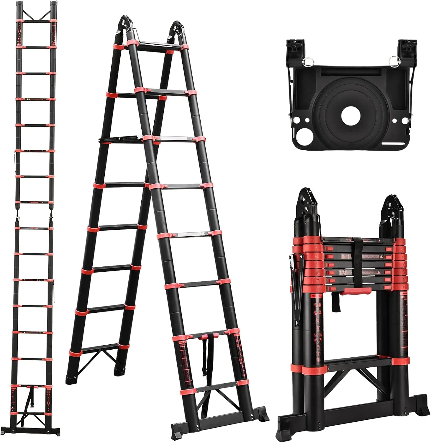 Ladder A Frame, 16.5 Ft Compact Aluminum Extension Ladder, Portable Telescopic RV Ladder for Outdoor Camper Trips Motorhome with