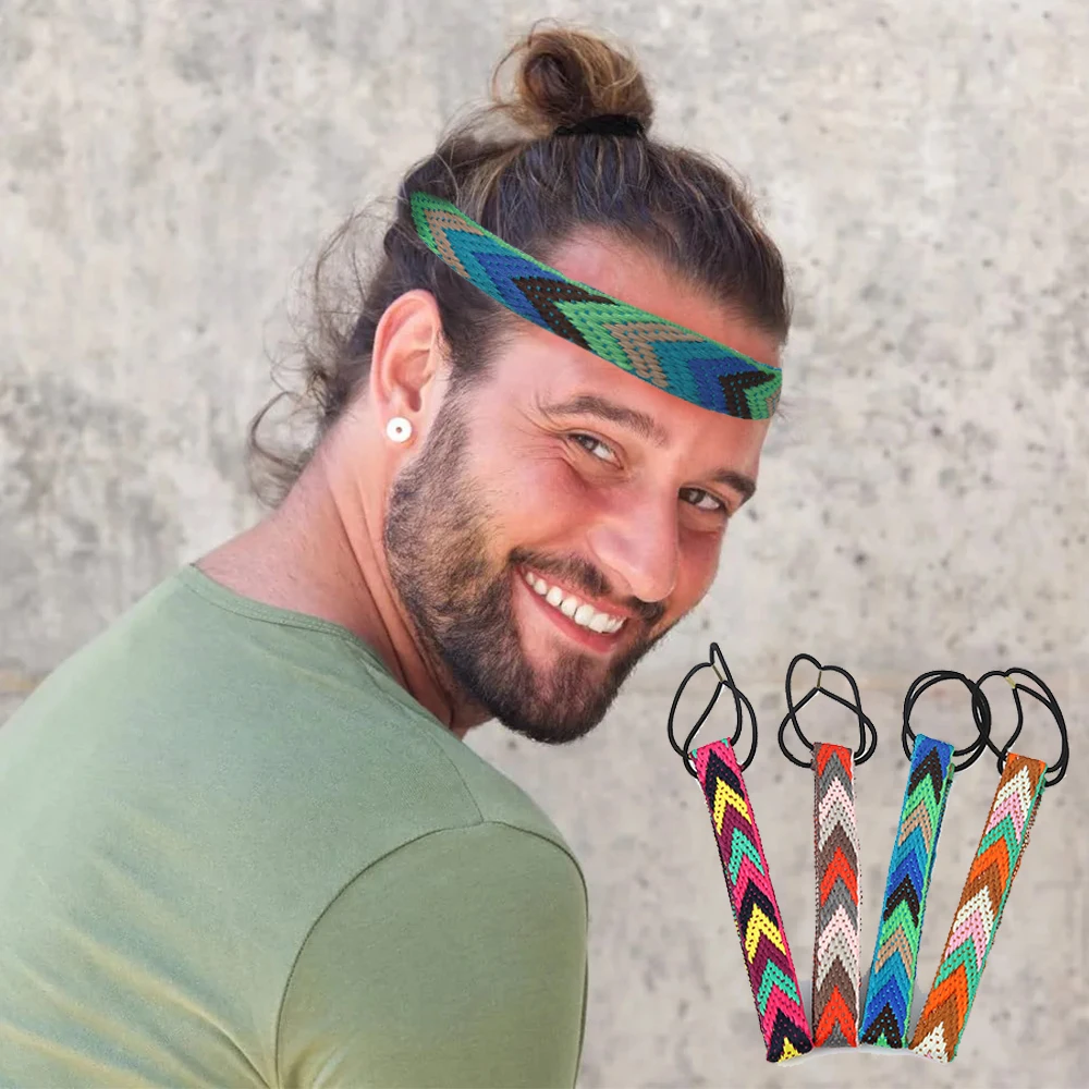 

Men's Bohemian Elastic Hair Band Colorful Sport Headband Handmade Woven Hair Ties Hair Accessories for Women Men