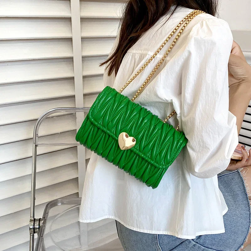 Women Fold Chain Bag PU Leather New Fashion Casual Crossbody Shoulder Small Square Designer Bag for Ladies Bolsas De Mujer