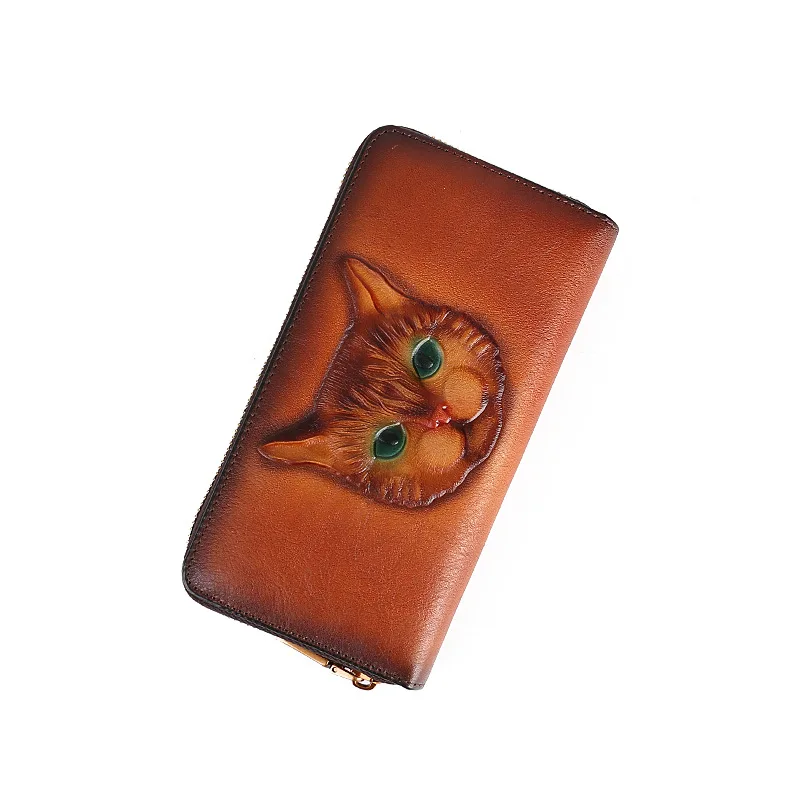 

Leather coin purse 2024 summer new cat embossed multi-card card holder design sense light luxury clutch