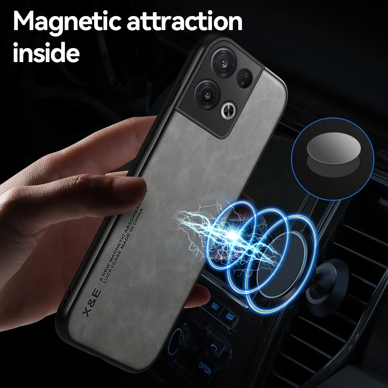 Premium Sheepskin Leather Case For OPPO Reno 9 8 Pro Plus 7 6 Pro 8T 5 Lite Car Holder Magnetic Case For Find X6 X5 X3 Pro A94