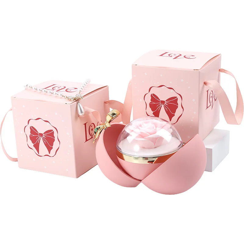 Hot selling Valentines Day Gift Bow Shaped Spherical Jewelry Box With Eternal Rose For Girl Wife Women Birthday Christmas Gifts - view 4